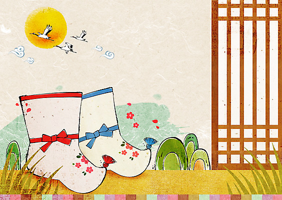 PSD 동물 백그라운드 일러스트 조류 새해 산 양말 사람없음 문 보름달 달 문살 버선 국내일러스트 자연요소 전통소품 파일형식