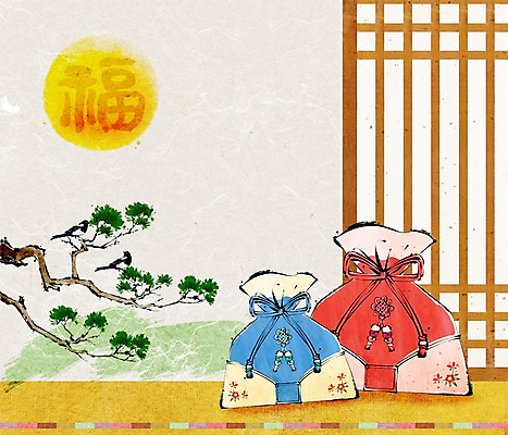 PSD 나무 식물 동물 백그라운드 일러스트 조류 새해 복주머니 사람없음 문 한자 보름달 달 소나무 주머니 문살 국내일러스트 자연요소 문자 전통소품 파일형식