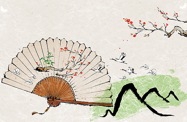 PSD 식물 동물 꽃 백그라운드 일러스트 조류 새해 산 사람없음 부채 매화 사군자 국내일러스트 동양화 파일형식