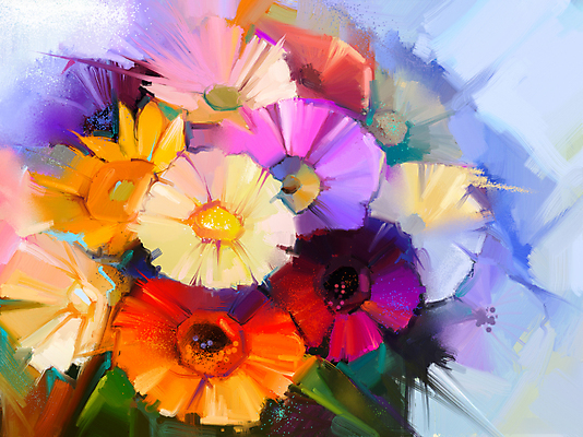 JPG 해외이미지 꽃 일러스트 사람없음 그림 손그림 거베라 유화 해외202004 해외일러스트 식물 미술 파일형식 이미지허브