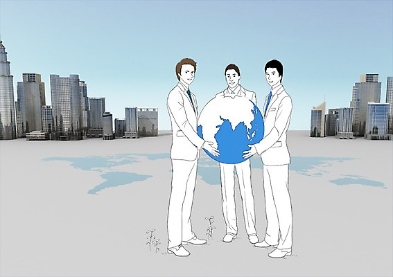 전신 PSD 편집 편집이미지 남자 지구 세계지도 지도 비즈니스 합성일러스트 서기 미소 웃음 사람 빌딩 성인 건물 세명 지구본 3D 직장인 비즈니스맨 입체 남자만 성인남자만 성인만 편집3D 직업 건축물 모션 표정 세계 디지털합성 파일형식