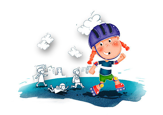 전신 PSD 모자 여자 남자 어린이 교통 일러스트 경고 서기 안전 사람 소녀 소년 여러명 롤러블레이드 보호 안전모 헬멧 보호장비 사회이슈 예방 생활안전 안전수칙 교통안전 어린이만 국내일러스트 잡화 다수 컨셉 모션 취미 장비 안전장비 파일형식