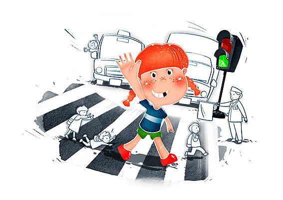 전신 PSD 여자 남자 어린이 교통수단 교통 일러스트 자동차 경고 서기 안전 사람 소녀 소년 여러명 트럭 횡단보도 보호 신호등 사회이슈 예방 신호 생활안전 안전수칙 교통안전 스쿨존 어린이만 국내일러스트 육상교통 다수 컨셉 모션 보행로 파일형식