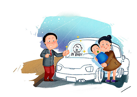 전신 PSD 여자 남자 교통수단 교통 일러스트 자동차 경고 서기 안전 사람 성인 세명 아기 보호 사회이슈 예방 생활안전 안전수칙 교통안전 안전운전 국내일러스트 육상교통 컨셉 모션 파일형식