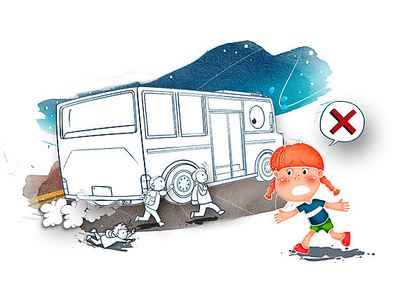 전신 PSD 여자 남자 도로 길 어린이 교통수단 교통 일러스트 자동차 버스 경고 서기 안전 사람 소녀 소년 여러명 보호 사회이슈 예방 생활안전 안전수칙 교통안전 어린이만 국내일러스트 육상교통 다수 컨셉 교통시설 모션 대중교통 파일형식