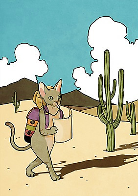 PSD 식물 동물 캐릭터 동물캐릭터 여행 지도 일러스트 포유류 상상 선인장 애니멀프린트 상상일러스트 사람없음 판타지 고양이 사막 배낭여행 여행지도 일러캐릭터 반려동물 파일형식