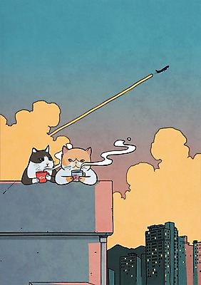 PSD 동물 캐릭터 커피 교통수단 동물캐릭터 일러스트 포유류 상상 티타임 잔 비행기 애니멀프린트 상상일러스트 빌딩 사람없음 건물 컵 판타지 고양이 차 옥상 일러캐릭터 식기 건축물 음료 교통 항공교통 휴식 대중교통 반려동물 파일형식