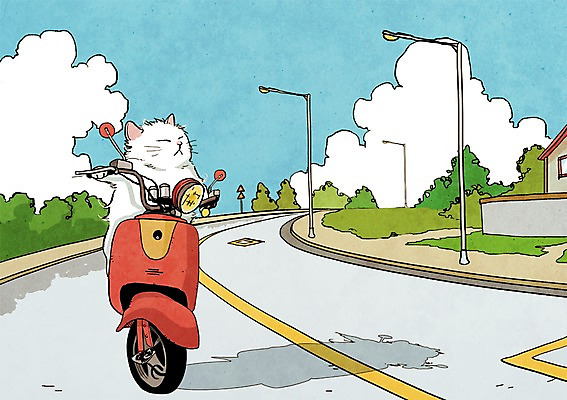 PSD 나무 식물 동물 캐릭터 도로 길 교통수단 동물캐릭터 교통 가로등 일러스트 포유류 상상 조명 주택 애니멀프린트 상상일러스트 사람없음 판타지 고양이 스쿠터 오토바이 일러캐릭터 공공시설 교통시설 건물 반려동물 바이크 파일형식