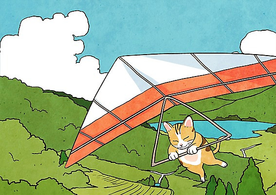 PSD 나무 식물 동물 캐릭터 동물캐릭터 일러스트 포유류 상상 산 애니멀프린트 상상일러스트 사람없음 판타지 고양이 숲 행글라이더 일러캐릭터 스포츠 반려동물 파일형식