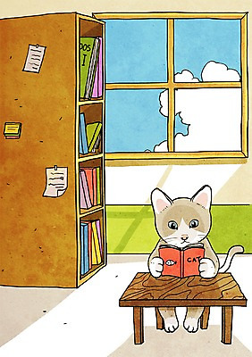 PSD 동물 캐릭터 동물캐릭터 의자 일러스트 포유류 상상 책장 애니멀프린트 상상일러스트 사람없음 책 판타지 독서 고양이 도서관 책상 일러캐릭터 교육 가구 반려동물 파일형식