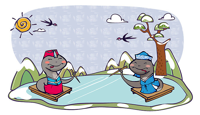 나무 식물 동물 구름 캐릭터 계절 동물캐릭터 겨울 일러스트 파충류 조류 전통캐릭터 새해 산 사람없음 태양 전통놀이 십이지신 뱀띠 뱀 전통의상 한복 신년캐릭터 썰매 뱀캐릭터 계사년 2013년 일러캐릭터 AI파일 자연요소 한국전통 전통 놀이 연도 파일형식 벡터