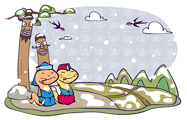 나무 식물 동물 구름 캐릭터 계절 동물캐릭터 겨울 일러스트 파충류 조류 전통캐릭터 새해 산 사람없음 십이지신 눈 뱀띠 뱀 전통의상 한복 신년캐릭터 장승 뱀캐릭터 계사년 2013년 목장승 천하대장군 눈내림 일러캐릭터 AI파일 자연요소 한국전통 전통 날씨 눈_날씨 연도 파일형식 벡터