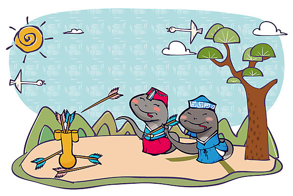 나무 식물 동물 구름 캐릭터 동물캐릭터 일러스트 파충류 조류 전통캐릭터 새해 산 사람없음 태양 전통놀이 십이지신 뱀띠 뱀 전통의상 한복 신년캐릭터 뱀캐릭터 계사년 2013년 투호 일러캐릭터 AI파일 자연요소 한국전통 전통 놀이 연도 파일형식 벡터