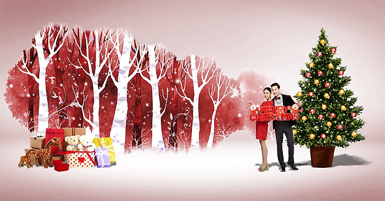 전신 PSD 외국인 나무 식물 편집이미지 계절 여자 기념일 남자 화분 인형 크리스마스 겨울 선물 서기 미소 웃음 사람 이벤트 20대 성인 두명 선물상자 크리스마스트리 곰인형 청년만 성인만 이미지편집 모션 표정 인종 청년 상자 파일형식