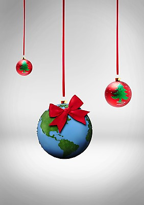 PSD 편집이미지 계절 기념일 리본 지구 크리스마스장식 크리스마스 겨울 이벤트 사람없음 장식 크리스마스트리 지구본 방울 이미지편집 파일형식
