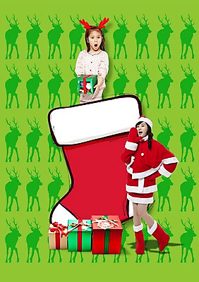 PSD 외국인 편집이미지 계절 여자 기념일 어린이 크리스마스 겨울 산타옷 양말 크리스마스선물 선물 서기 미소 웃음 사람 소녀 이벤트 20대 성인 두명 선물상자 산타클로스 한국인 크리스마스양말 여자만 이미지편집 옷 크리스마스장식 모션 표정 동양인 인종 청년 상자 파일형식