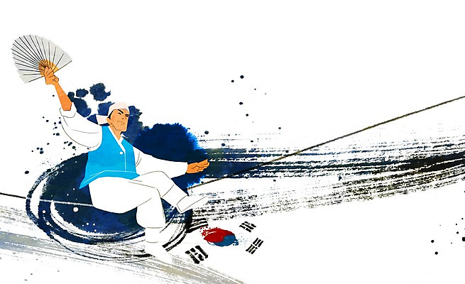 전신 PSD 남자 줄 일러스트 한명 서기 사람 성인 파이팅 희망 자신감 부채 국기 목표 태극기 전통의상 한복 열정 전통부채 외줄타기 남자만 남자한명만 성인남자만 성인만 국내일러스트 1 한국전통 전통 감정 컨셉 모션 묘기 줄타기 파일형식