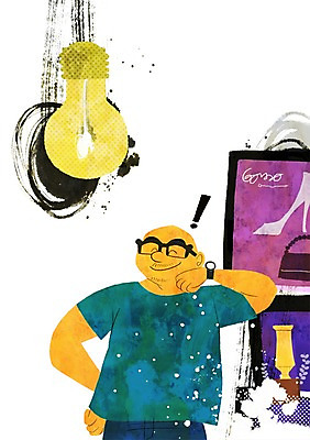 PSD 남자 생각 일러스트 전구 아이디어 한국 한명 서기 사람 상반신 성인 파이팅 희망 자신감 목표 디자이너 백열등 열정 남자만 남자한명만 성인남자만 성인만 국내일러스트 직업 1 감정 아시아 컨셉 모션 조명 파일형식