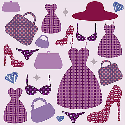 모양 모자 문양 디자인 드레스 옷 원피스 구두 백그라운드 무늬 패턴 가방 일러스트 벽지 사람없음 패턴백그라운드 핸드백 하이힐 여성화 속옷 보석 클러치 국내일러스트 AI파일 잡화 신발 광석 파일형식 벡터