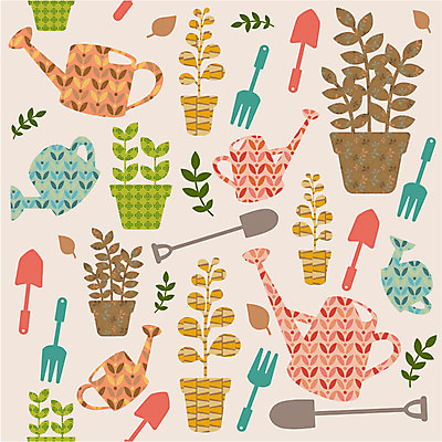 모양 식물 문양 디자인 화분 백그라운드 잎 무늬 패턴 일러스트 벽지 주전자 나뭇잎 사람없음 물뿌리개 패턴백그라운드 모종삽 삽 국내일러스트 AI파일 주방용품 파일형식 벡터