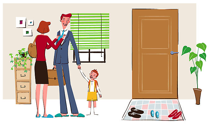 전신 식물 라이프스타일 여자 남자 화분 아들 어린이 액자 신발 잎 일러스트 창문 가족 엄마 출입구 프레임 틀 서기 미소 웃음 사람 소년 성인 라이프 세명 부모 문 화목 육아 자녀 도움 아빠 서랍장 출근 출근준비 육아라이프 국내일러스트 AI파일 가구 컨셉 관계 모션 표정 생활 출퇴근 파일형식 벡터