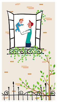 나무 식물 라이프스타일 남자 아들 잎 일러스트 창문 가족 서기 미소 웃음 사람 성인 두명 라이프 부모 화목 육아 자녀 아기 도움 아빠 육아라이프 남자만 육아대디 싱글대디 한부모가족 국내일러스트 AI파일 컨셉 관계 모션 표정 생활 파일형식 벡터