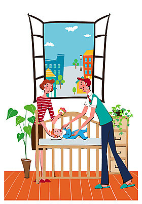 전신 식물 라이프스타일 여자 남자 화분 아들 잎 일러스트 창문 가족 엄마 서기 미소 웃음 사람 빌딩 성인 건물 라이프 세명 부모 화목 육아 자녀 침대 아기 도움 아빠 육아라이프 아기침대 육아대디 국내일러스트 AI파일 건축물 가구 컨셉 관계 모션 표정 생활 아기용품 파일형식 벡터