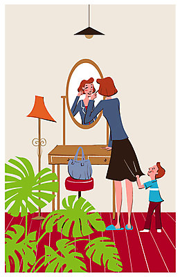 전신 식물 라이프스타일 여자 남자 화분 아들 어린이 의자 가방 일러스트 가족 엄마 조명 서기 미소 웃음 사람 소년 성인 두명 라이프 부모 화장 화목 거울 육아 자녀 스탠드 도움 화장대 육아라이프 국내일러스트 AI파일 잡화 가구 컨셉 관계 모션 표정 생활 뷰티 파일형식 벡터