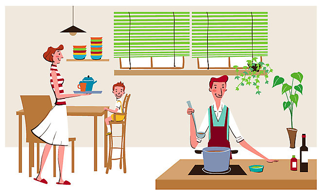 식물 라이프스타일 그릇 여자 남자 화분 아들 어린이 잎 의자 일러스트 창문 가족 식탁 탁자 엄마 술병 조명 잔 주류 요리 미소 웃음 사람 소년 성인 라이프 컵 세명 부모 주방 와인 식사 화목 육아 자녀 도움 아빠 병 냄비 와인병 국자 육아라이프 식사준비 육아대디 국내일러스트 AI파일 식기 음료 가구 컨셉 관계 주방용품 병_용기 표정 생활 솥 준비 파일형식 벡터