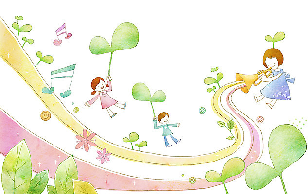 전신 PSD 식물 여자 남자 어린이 악기 음악 연주 음표 일러스트 상상 상상일러스트 관악기 미소 웃음 사람 소녀 소년 세명 판타지 새싹 희망 나팔 어린이상상 소통 어린이만 동심 국내일러스트 기호 감정 컨셉 문화예술 표정 파일형식