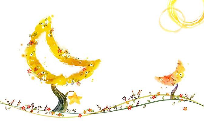 PSD 나무 식물 배너 꽃 별 액자 백그라운드 잎 일러스트 안내 프레임 액자틀 틀 사람없음 달 초승달 알림 국내일러스트 자연요소 파일형식