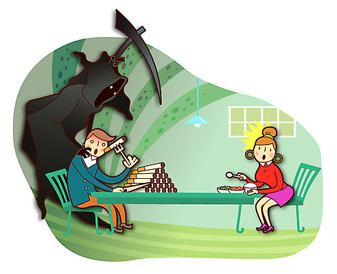 여자 남자 음식 캠페인 포크 의자 일러스트 식탁 탁자 조명 흡연 담배 건강 사람 성인 두명 건강관리 식사 금지 위험 금연 기호식품 사신 성인만 국내일러스트 AI파일 식기 가구 컨셉 관리 사회이슈 파일형식 벡터