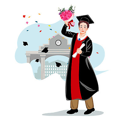 전신 식물 모자 학생 교육 남자 꽃 대학생 꽃다발 백그라운드 일러스트 학사모 졸업 학교 졸업식 졸업생 한명 서기 미소 웃음 사람 성인 건물 스쿨라이프 졸업가운 졸업장 대학교 교정 꽃가루 교내 남자만 남자한명만 성인남자만 성인만 국내일러스트 AI파일 모자_잡화 1 라이프스타일 건축물 잡화 모션 표정 가운 가루 파일형식 벡터