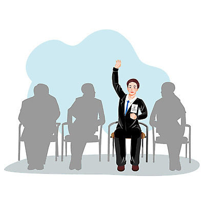 전신 학생 여자 교육 남자 대학생 백그라운드 일러스트 한명 미소 웃음 사람 앉기 손짓 성인 구직 면접 취업준비생 성인만 국내일러스트 AI파일 1 컨셉 비즈니스 모션 표정 파일형식 벡터