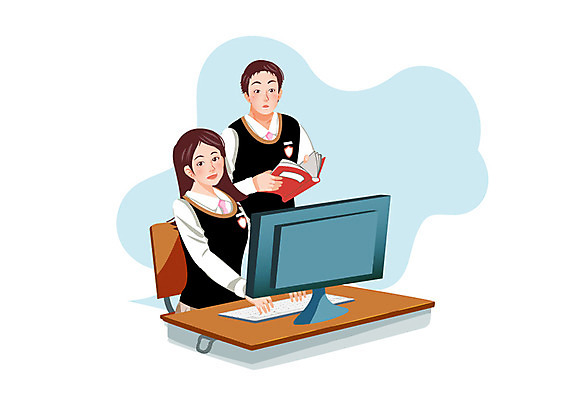 학생 여학생 여자 교육 남자 교복 남학생 백그라운드 일러스트 청소년 고등학생 수업 미소 웃음 사람 상반신 두명 컴퓨터 스쿨라이프 모니터 키보드 컴퓨터수업 십대만 국내일러스트 AI파일 라이프스타일 옷 학교 표정 전자제품 파일형식 벡터