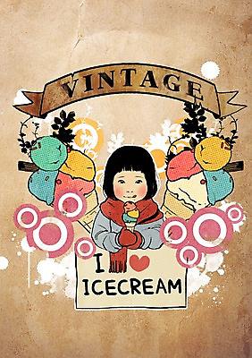 PSD 식물 배너 여자 리본 어린이 백그라운드 잎 일러스트 아이스크림 안내 프레임 틀 한명 서기 사람 소녀 상반신 장식 빈티지 알림 빈티지배경 여자만 여자한명만 어린이만 소녀만 소녀한명만 국내일러스트 1 컨셉 모션 디저트 파일형식