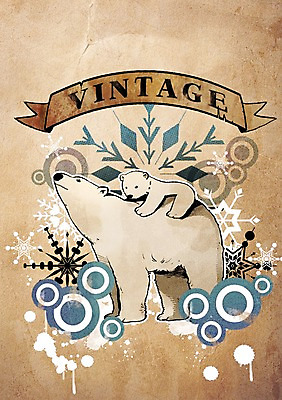 PSD 동물 리본 새끼 백그라운드 일러스트 곰 포유류 사람없음 장식 눈 빈티지 눈송이 어미 북극곰 빈티지배경 국내일러스트 자연요소 컨셉 날씨 눈_날씨 파일형식