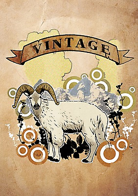 PSD 식물 동물 리본 백그라운드 잎 일러스트 포유류 사람없음 장식 양 빈티지 빈티지배경 산양 국내일러스트 컨셉 멸종위기동물 파일형식