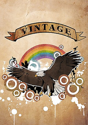PSD 식물 동물 리본 백그라운드 무지개 잎 일러스트 조류 사람없음 장식 빈티지 빈티지배경 독수리 국내일러스트 자연요소 컨셉 파일형식