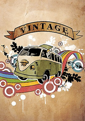 PSD 식물 리본 교통수단 백그라운드 교통 무지개 잎 일러스트 버스 사람없음 장식 빈티지 빈티지배경 국내일러스트 자연요소 육상교통 컨셉 대중교통 파일형식