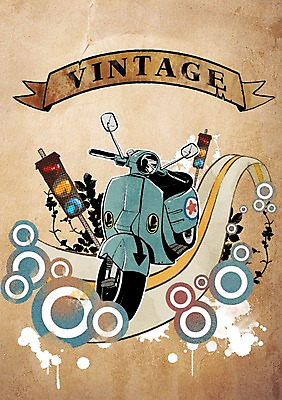 PSD 식물 리본 교통수단 백그라운드 교통 잎 일러스트 교통시설 사람없음 장식 스쿠터 오토바이 빈티지 신호등 신호 빈티지배경 국내일러스트 컨셉 바이크 시설 파일형식