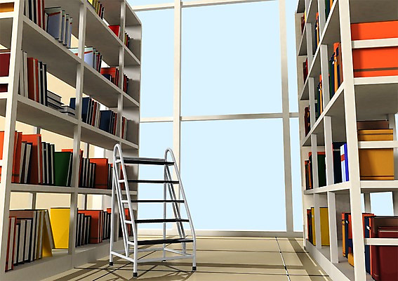 PSD 교육 사다리 창문 책장 실내 사람없음 그래픽 책 인테리어 3D소스 3D 도서관 입체 교육시설 디자인 가구 내부 도구 디지털합성 시설 파일형식