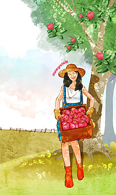 전신 PSD 나무 식물 모자 웰빙 여자 장갑 과일 일러스트 한명 서기 웃음 들기 사람 잔디 초원 성인 농작물 울타리 상자 농장 과수원 친환경 유기농 석류 석류나무 여자만 여자한명만 성인여자만 성인만 국내일러스트 1 잡화 농업 모션 표정 담장 환경 파일형식