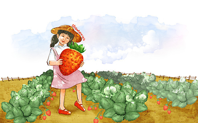 전신 PSD 식물 모자 웰빙 여자 열매 어린이 잎 밭 채소 과일 일러스트 딸기 한명 서기 웃음 들기 사람 소녀 농작물 울타리 농장 친환경 유기농 딸기밭 여자만 여자한명만 어린이만 소녀만 소녀한명만 국내일러스트 1 잡화 농업 모션 표정 담장 환경 파일형식