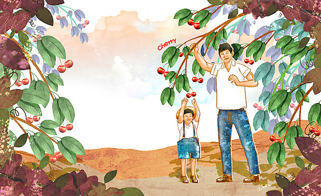 전신 PSD 나무 식물 모자 웰빙 열매 남자 아들 어린이 잎 과일 일러스트 가족 하늘 서기 웃음 사람 소년 성인 두명 농작물 농장 손들기 나뭇가지 체리 아빠 과수원 친환경 유기농 부자지간 남자만 국내일러스트 잡화 농업 관계 모션 표정 환경 파일형식