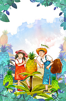 전신 PSD 식물 모자 웰빙 여자 남자 음료 어린이 잎 과일 일러스트 하늘 빨대 서기 사람 소녀 소년 두명 친구 농작물 농장 바구니 숲 과수원 파인애플 열대과일 친환경 유기농 생과일 어린이만 국내일러스트 잡화 농업 관계 모션 환경 파일형식