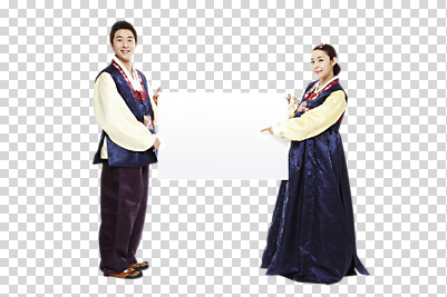 전신 편집이미지 한국문화 한국전통 라이프스타일 부부 커플 여자 명절 남자 전통문화 한국 광고판 알림판 서기 미소 웃음 들기 사람 동양인 손짓 20대 성인 두명 옆모습 한국인 가리킴 한복 알림 PNG 청년만 성인만 편집소스 동양문화 전통 기념일 아시아 문화 뷰포인트 관계 모션 표정 인종 청년 생활 전통의상 판 파일형식