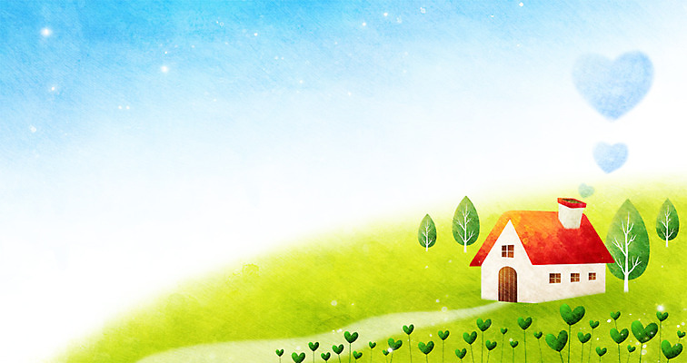 PSD 나무 식물 사계절 계절 백그라운드 일러스트 주택 따뜻함 풍경 사람없음 봄풍경 봄 하트 상쾌 봄배경 국내일러스트 모양 감정 건물 파일형식