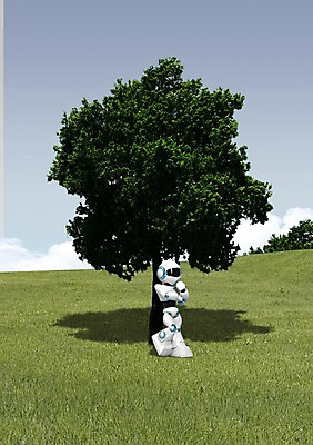 PSD 나무 식물 편집 편집이미지 과학 생각 휴식 첨단산업 잔디 초원 사람없음 그래픽 장난감 3D 풀 발전 인조인간 로봇 입체 고민 첨단과학 4차산업 편집3D 감정 산업 컨셉 디지털합성 파일형식