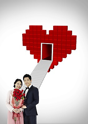 PSD 식물 편집 편집이미지 커플 여자 남자 꽃 한쌍 꽃다발 프로포즈 출입구 서기 미소 웃음 사람 동양인 이벤트 성인 두명 그래픽 3D 문 계단 한국인 하트 쌍 입체 성인만 편집3D 모양 관계 모션 표정 인종 디지털합성 파일형식